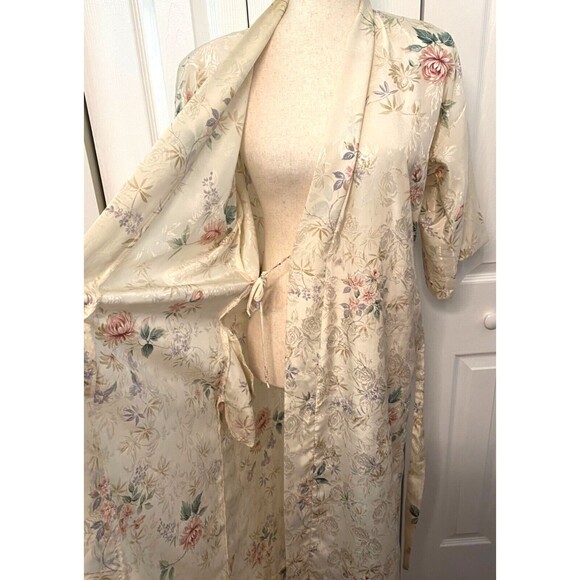 Vtg INNER MOST Floral SATIN House Coat ROBE Long Women's Small USA Made Ivory - Picture 7 of 10
